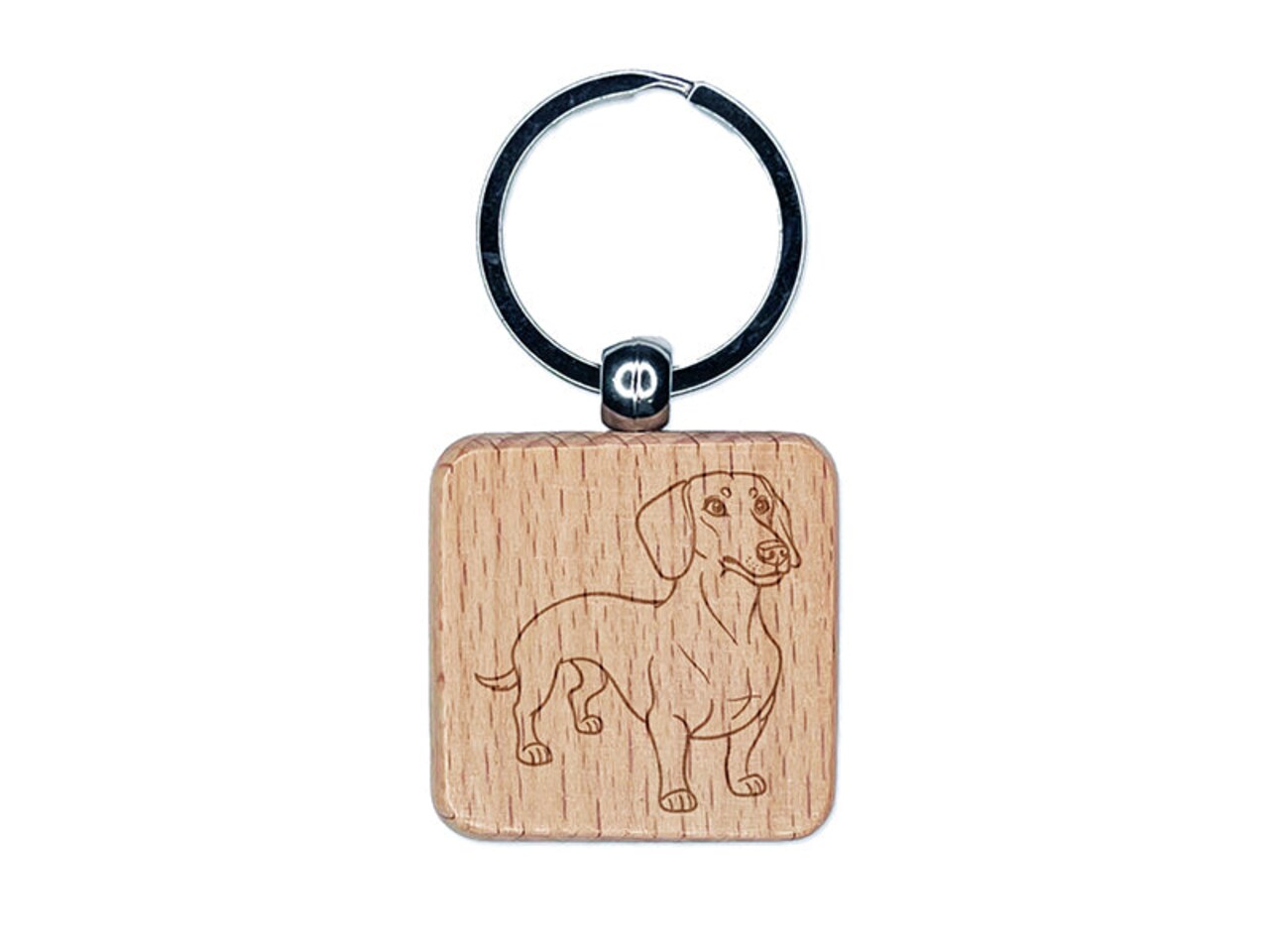 Devoted Dachshund Wiener Pet Dog Engraved Wood Square Keychain Tag Charm